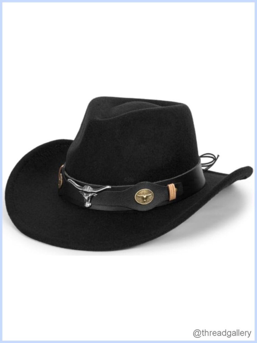 Wide Brim Western Cowboy Hat Fedora with Bull Head Band